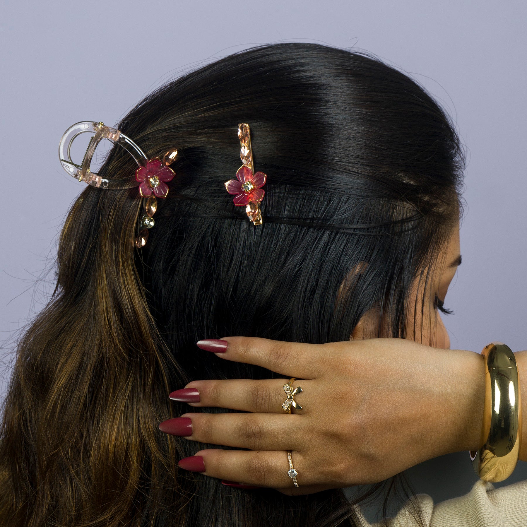 Stone & Charm Hair Claw + 2 Pins (Set of 3) - UBK3067