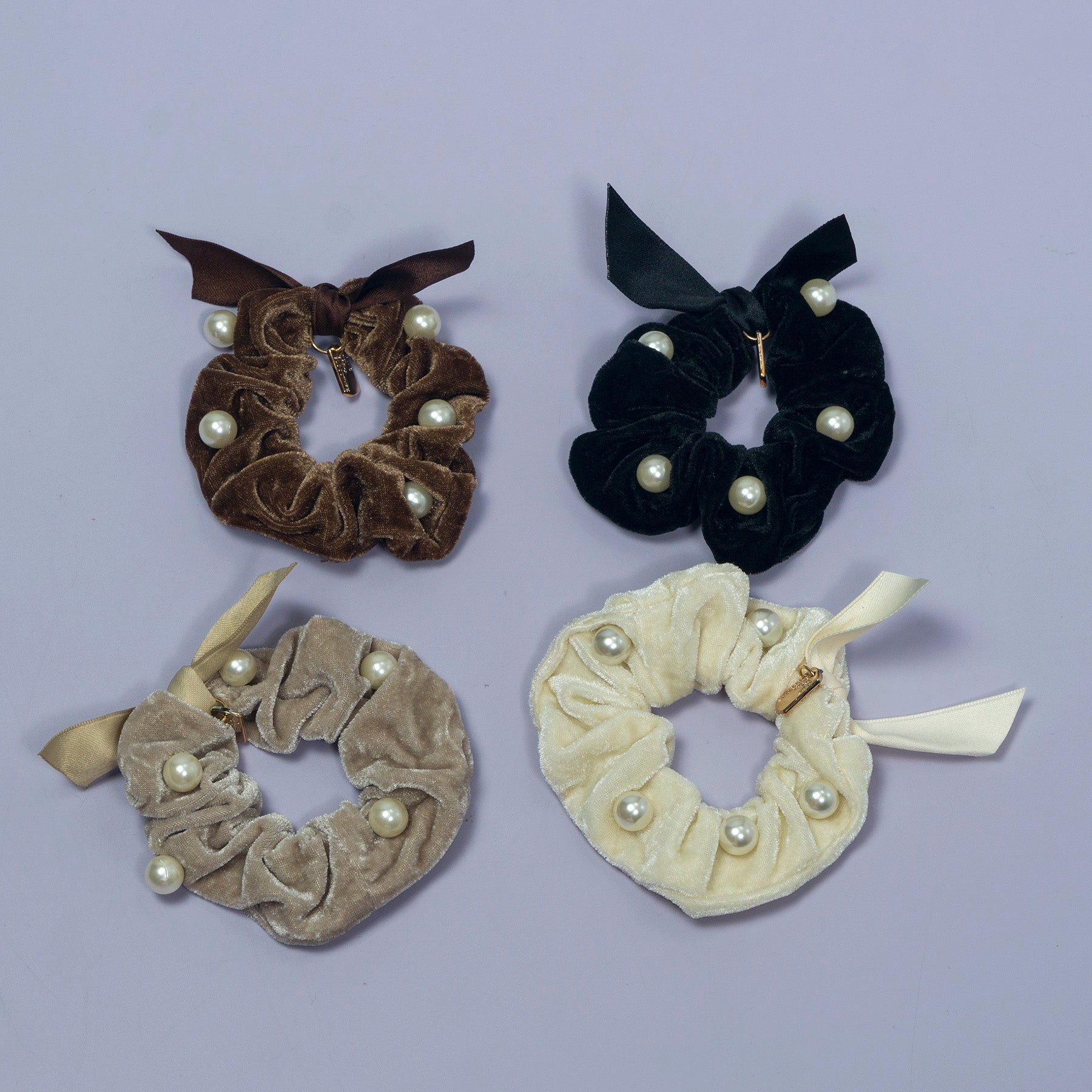 Velvet Pearl Hair Scrunchie with Ribbon – UBK3100