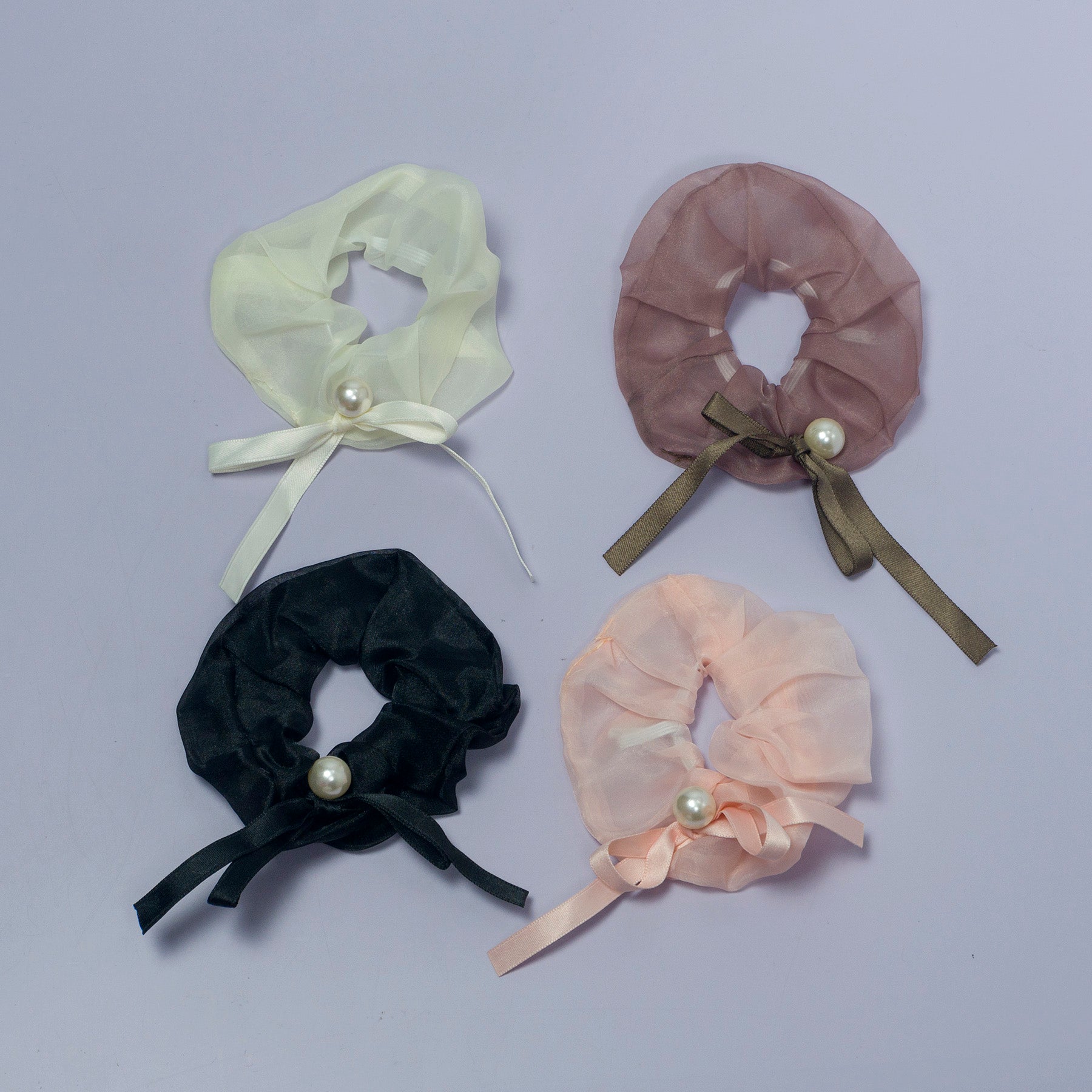 Organza Pearl Hair Scrunchie with Ribbon – UBK3103