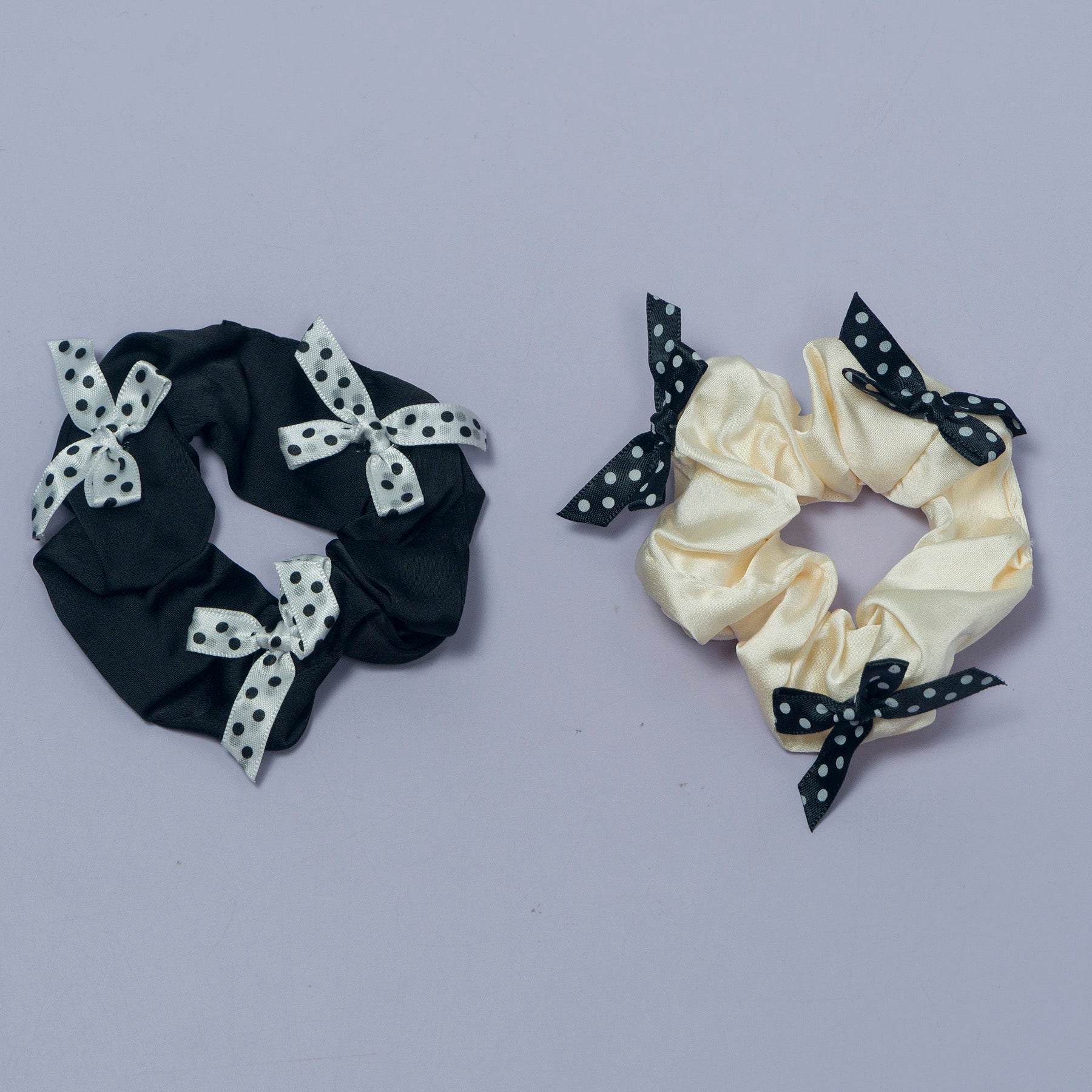 Satin Hair Scrunchie with Polka Dot Bows – UBK3104