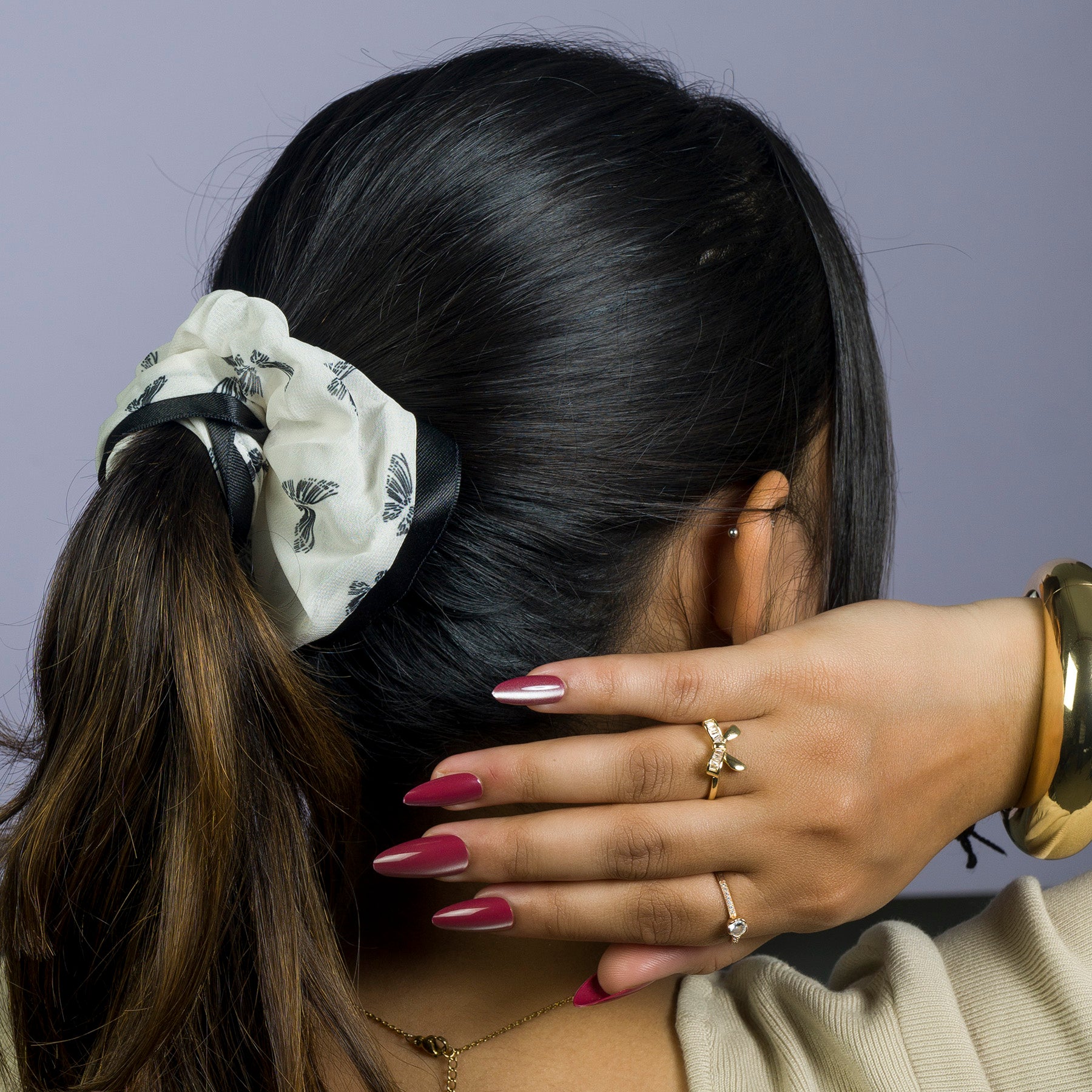 Printed Sheer Edge Hair Scrunchie – UBK3106