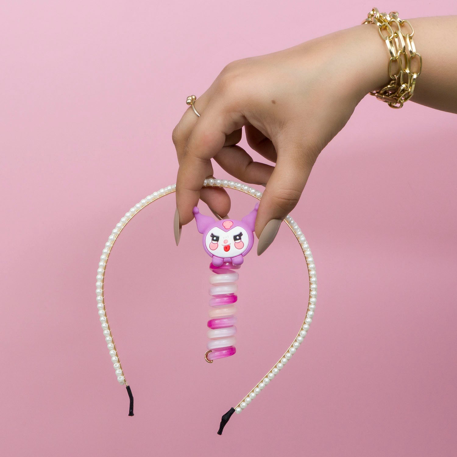 Pearl hairband with spiral hair tie - UBK2892