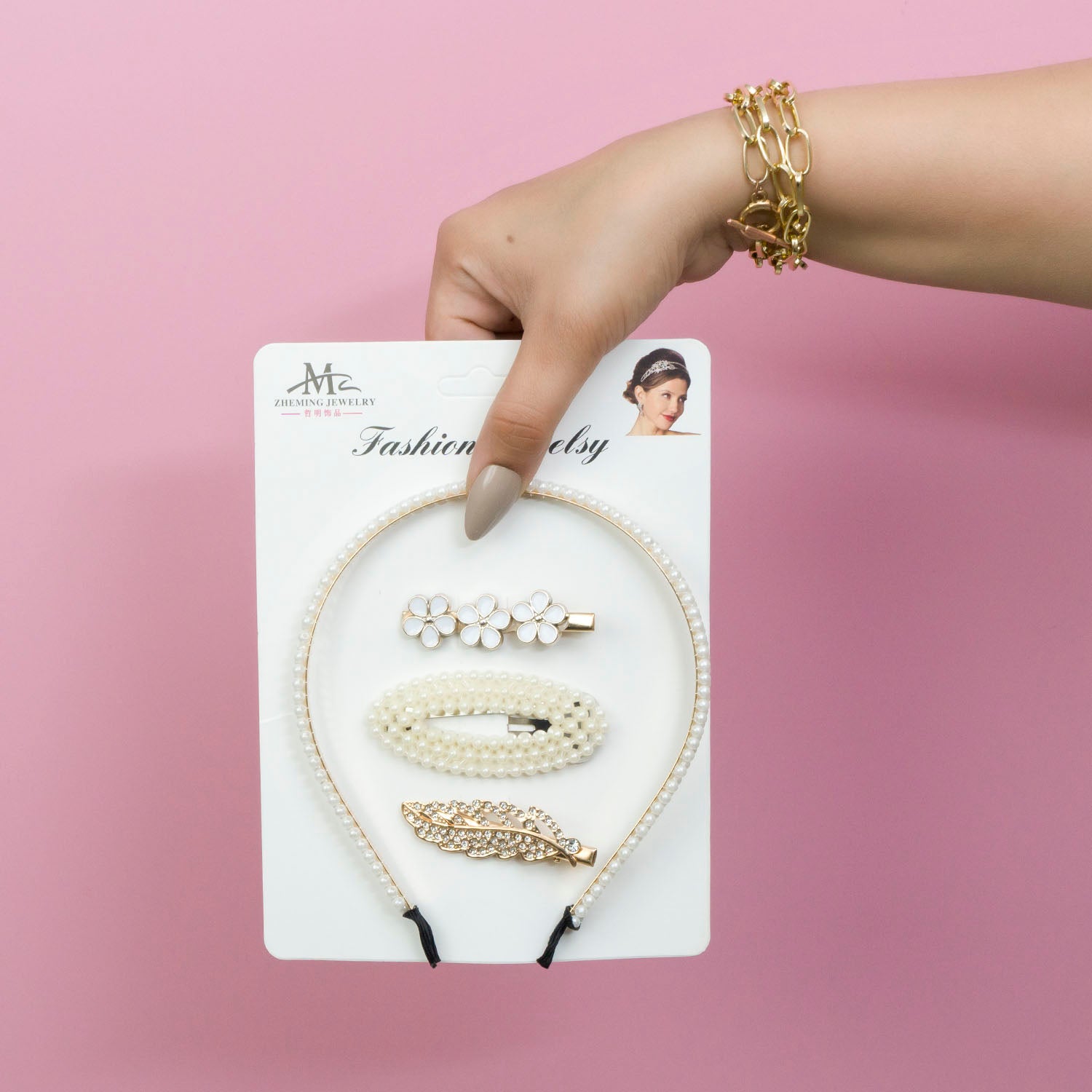 Pearl hairband + 3 Pins - UBK2893