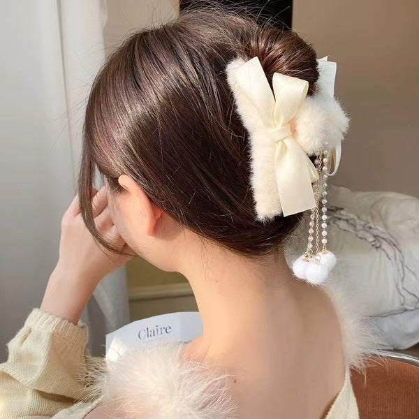 Korean Fur Bow Hair Claw - UBK1555