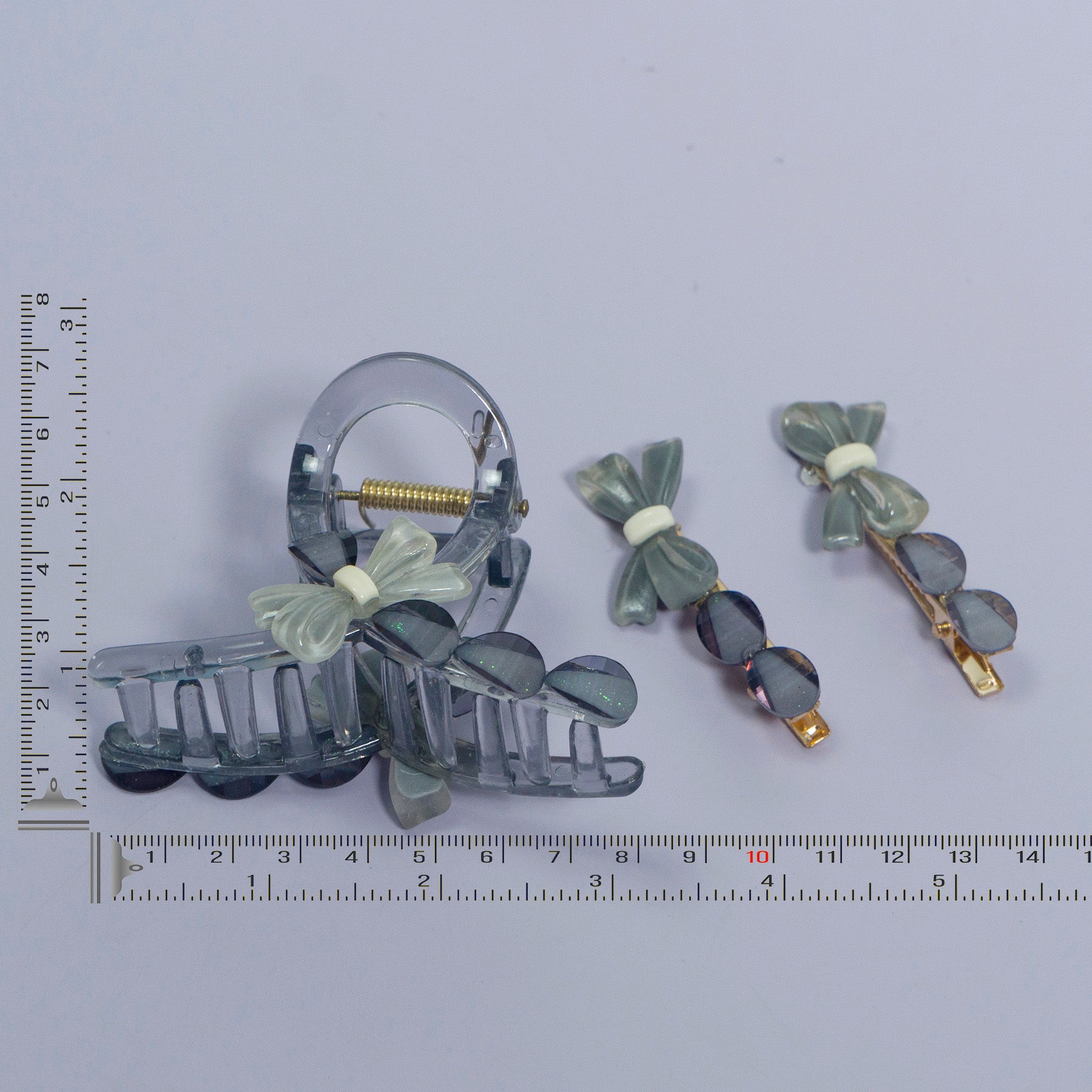 Stone & Charm Hair Claw + 2 Pins (Set of 3) - UBK3066