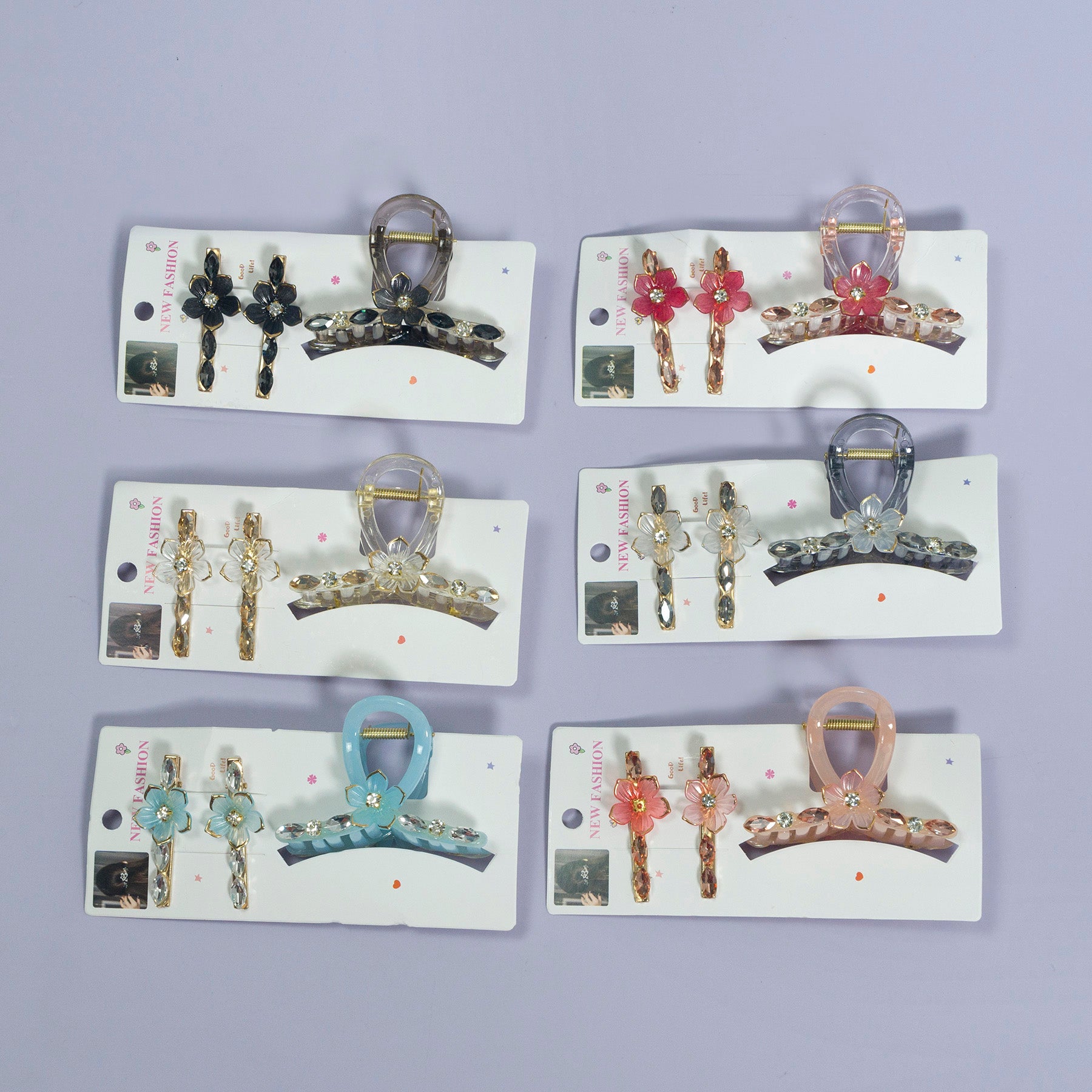 Stone & Charm Hair Claw + 2 Pins (Set of 3) - UBK3067