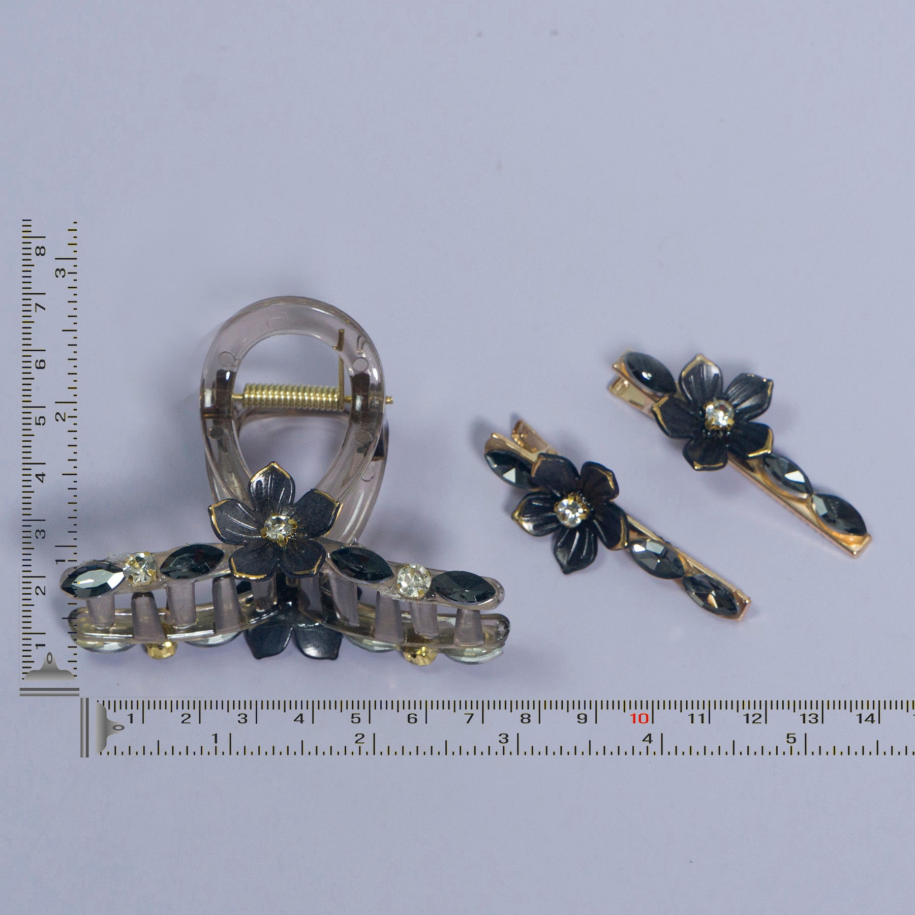 Stone & Charm Hair Claw + 2 Pins (Set of 3) - UBK3067