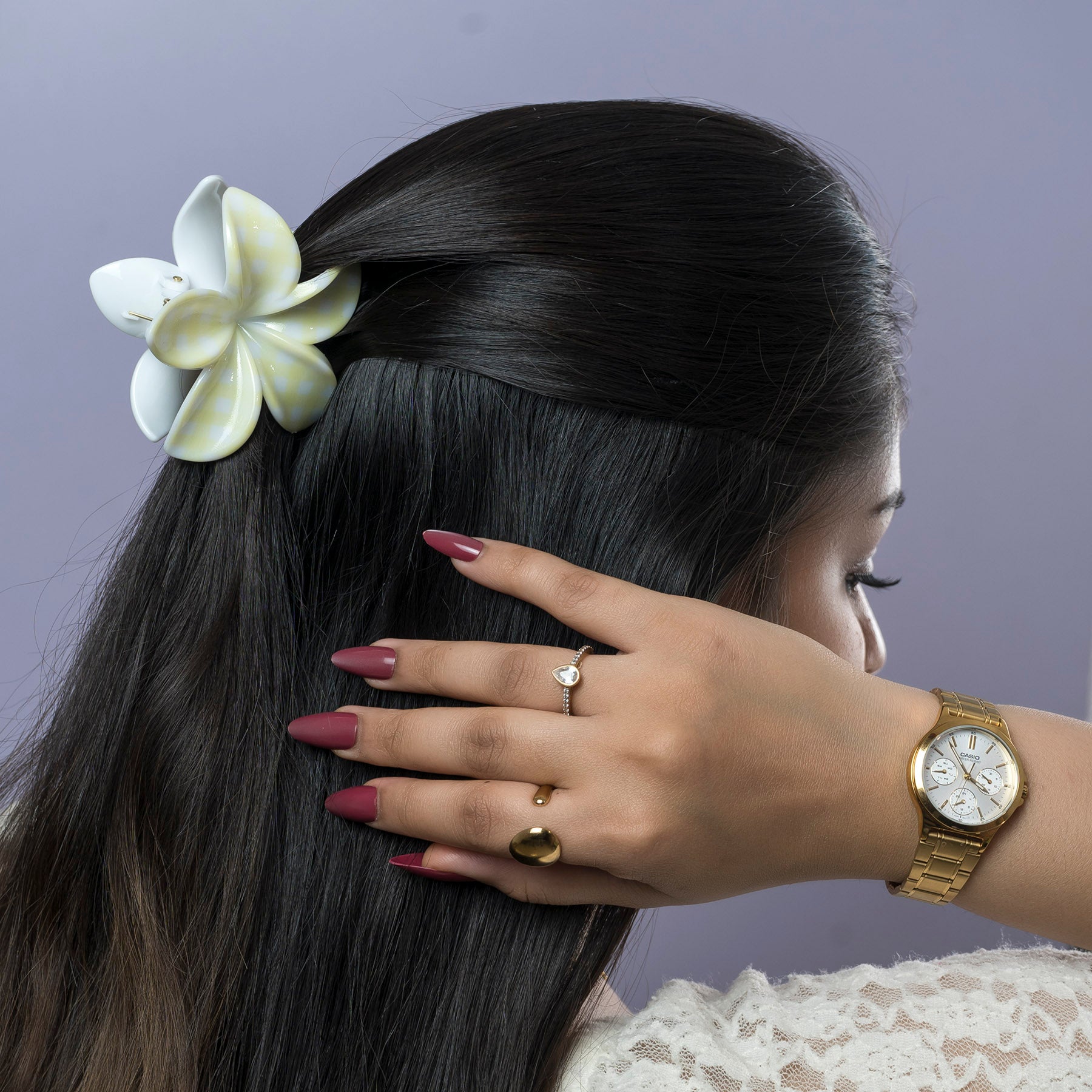Glossy Gingham Floral Hair Claw – UBK3356
