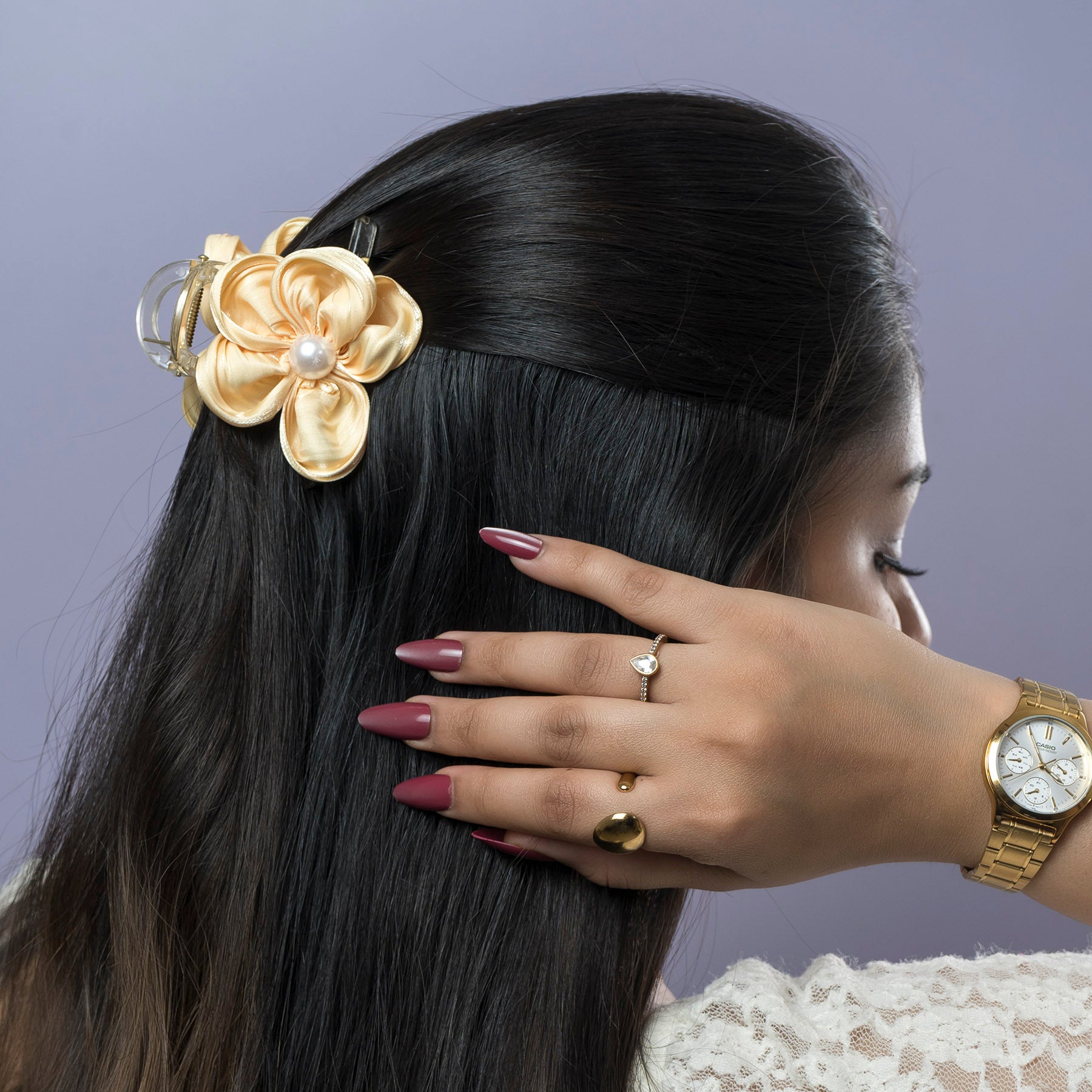Satin Pearl Floral Hair Claw – UBK3758