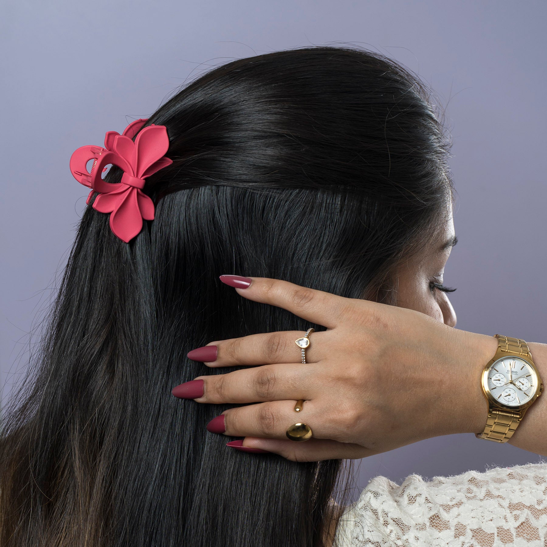 Matte Floral Bow Hair Claw – UBK3765