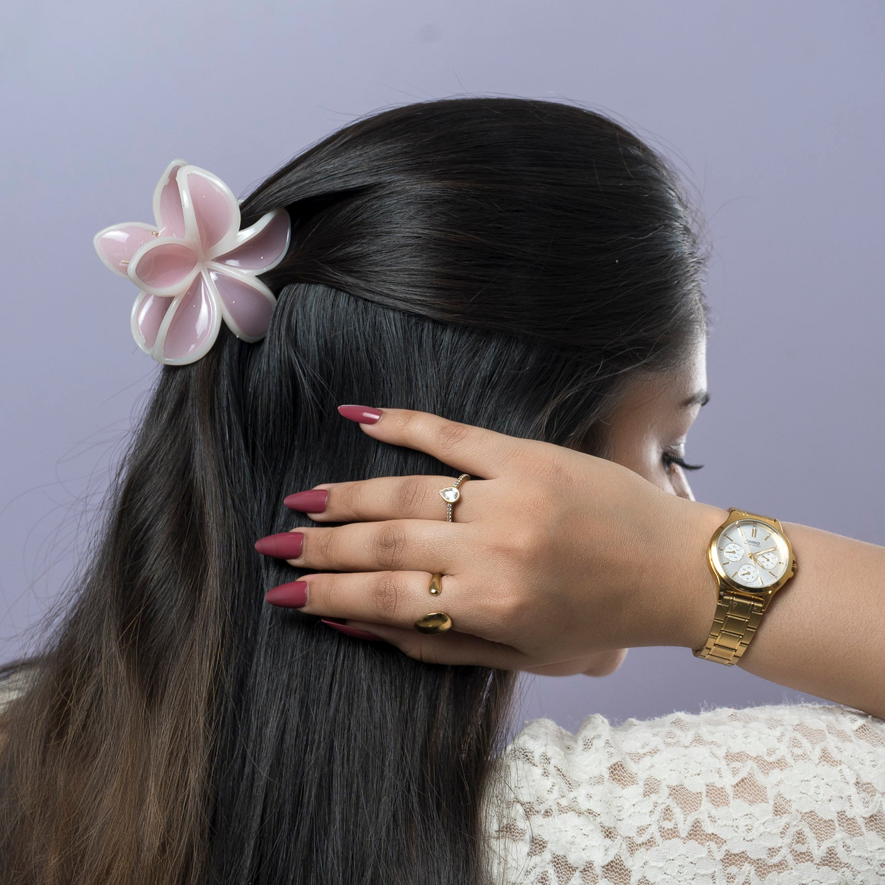 Glossy Dual-Tone Flower Hair Claw Set – UBK3789