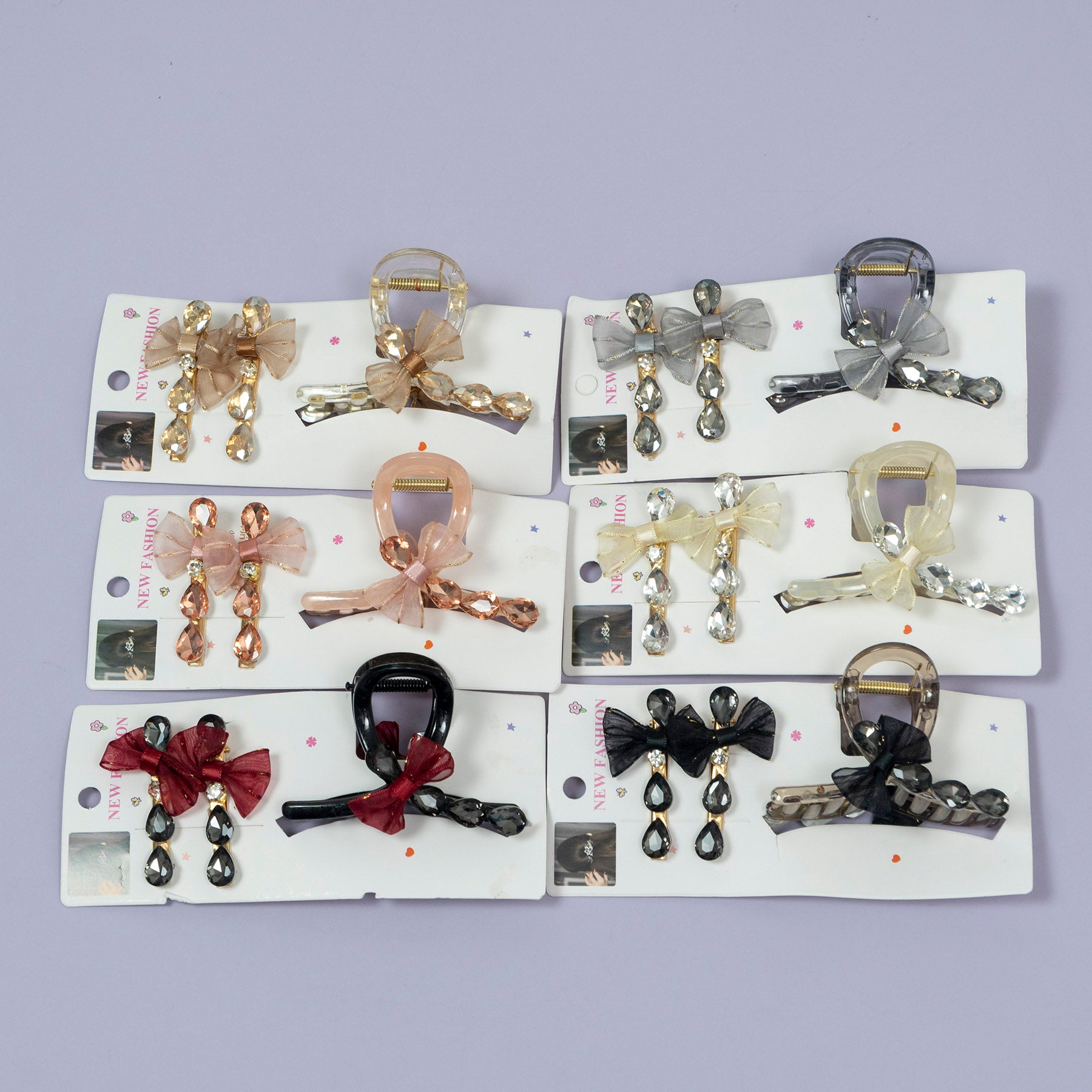 Crystal Bow Hair Claw with Matching Hair Pins Set – UBK3573