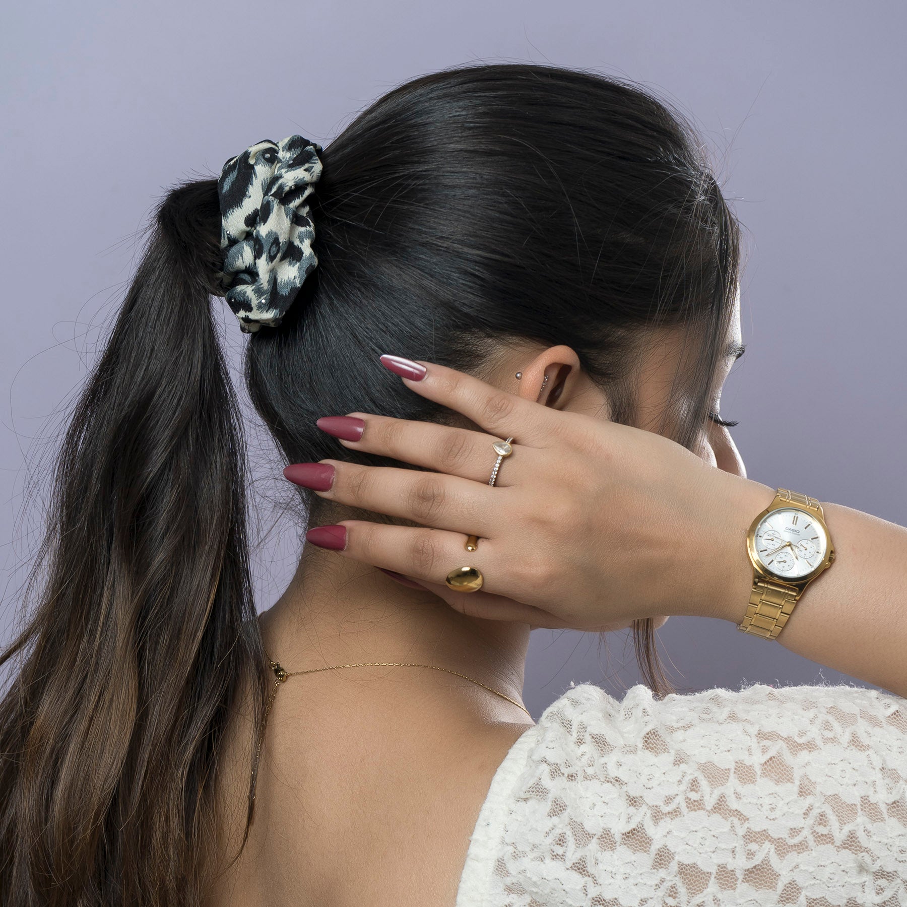 Leopard Print Studded Scrunchie – UBK3799