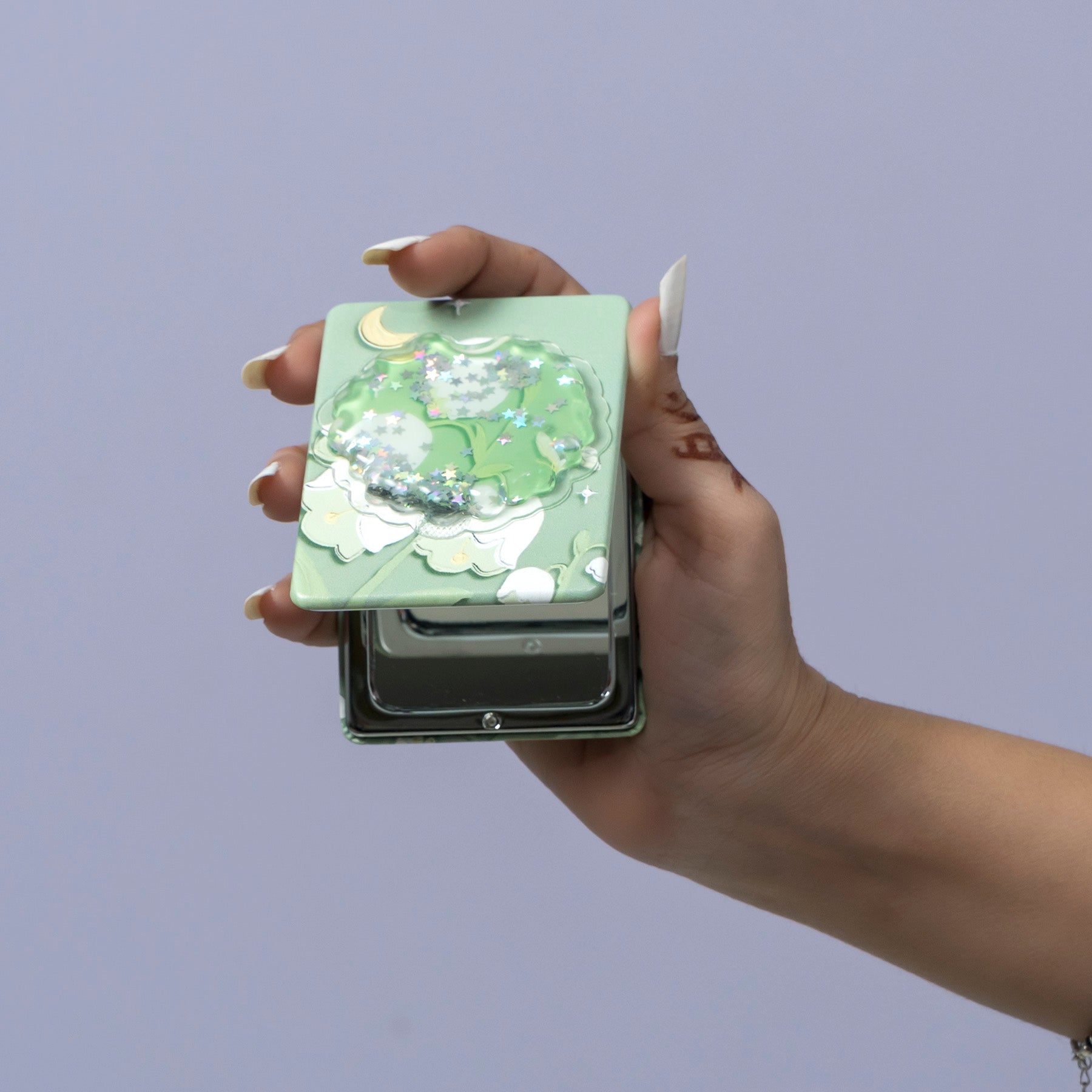 Floral Green Sparkle Compact Mirror – UBK3464