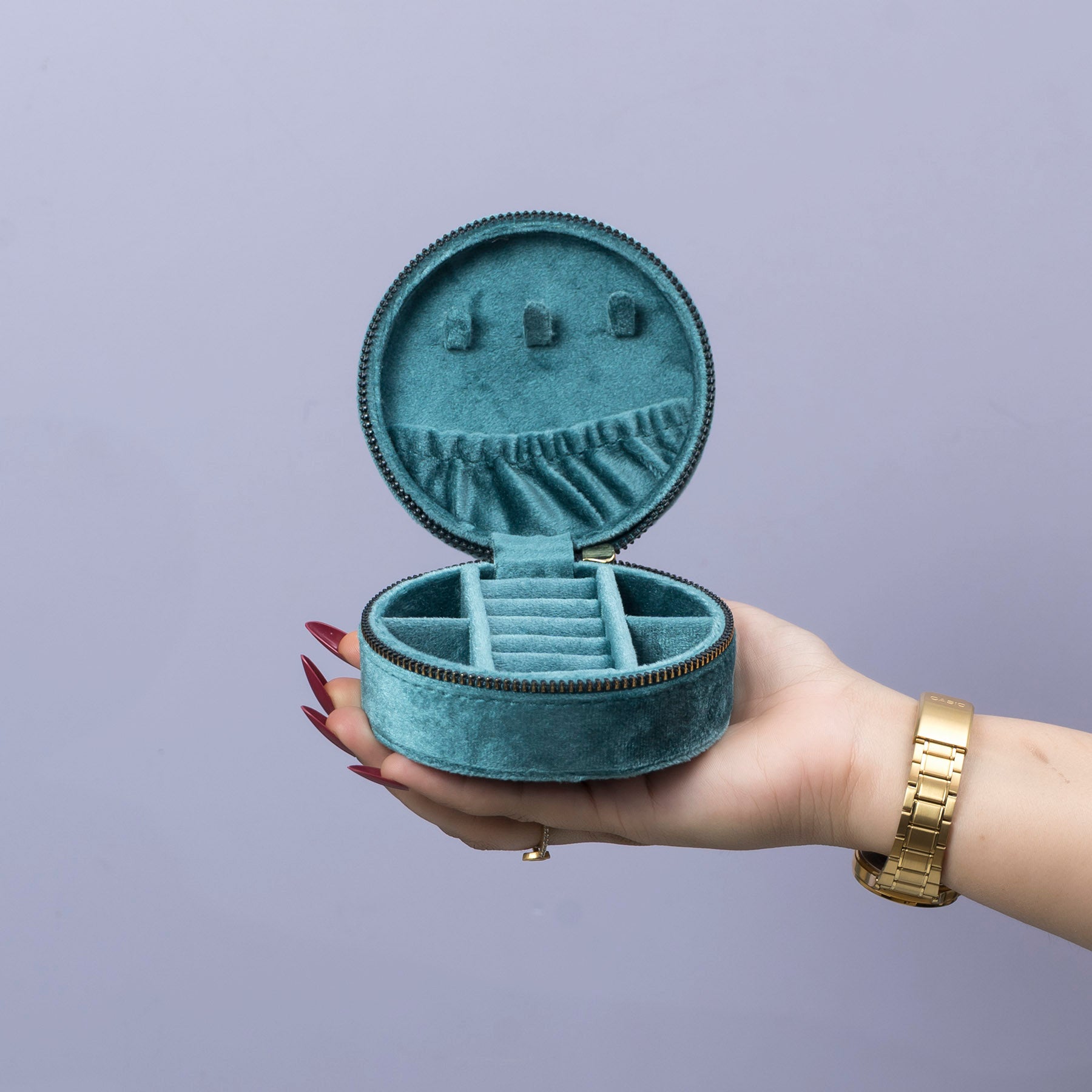Textured Round Velvet Jewellery Box – UBK3821
