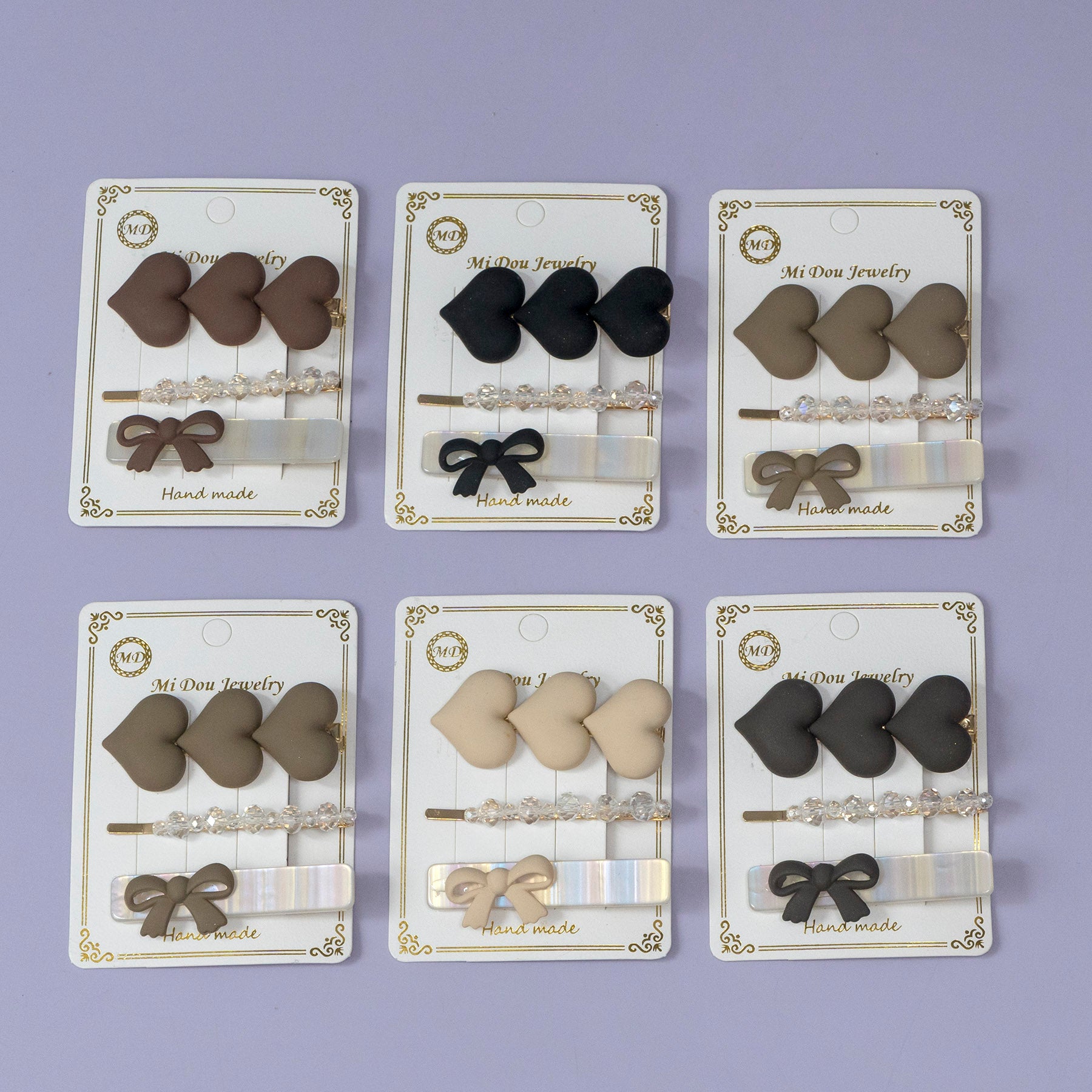 Matte Heart & Bow Hair Pin Set – UBK3336