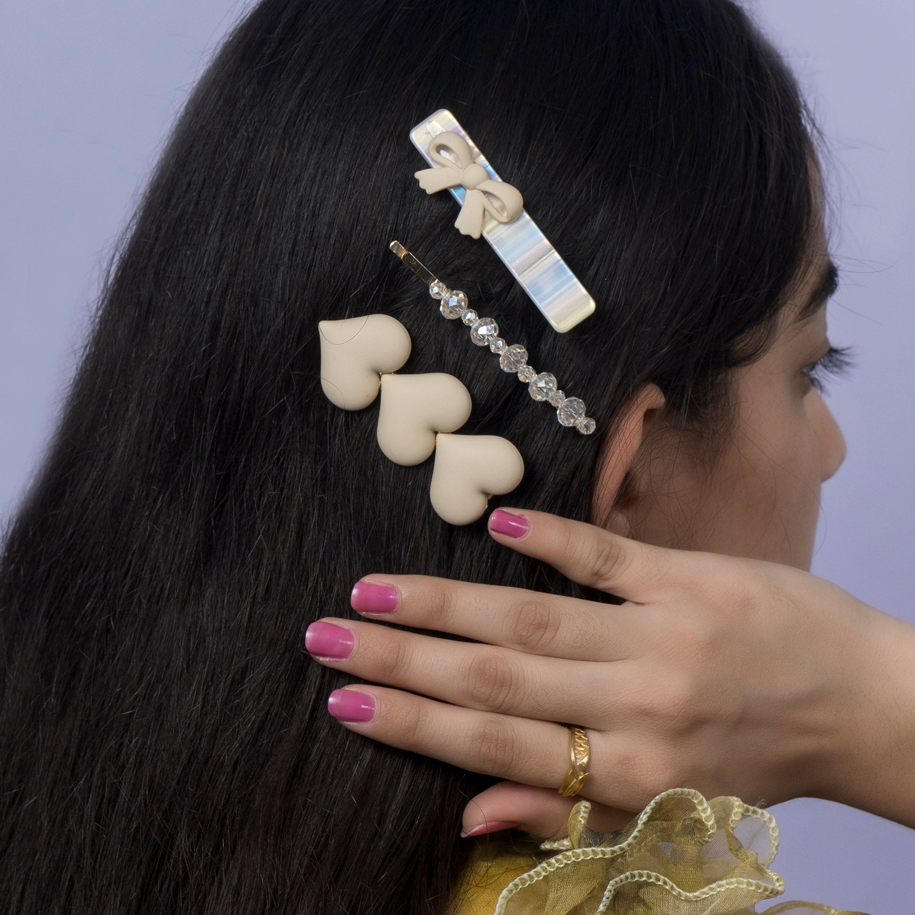 Matte Heart & Bow Hair Pin Set – UBK3336