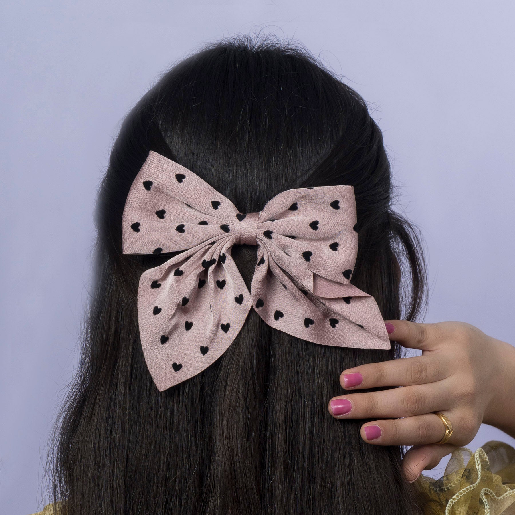 Heart Print Fabric Bow – UBK3341
