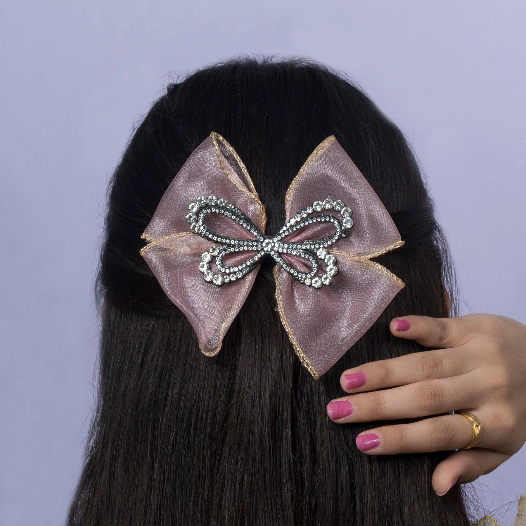Crystal Butterfly Organza Bow – UBK3343
