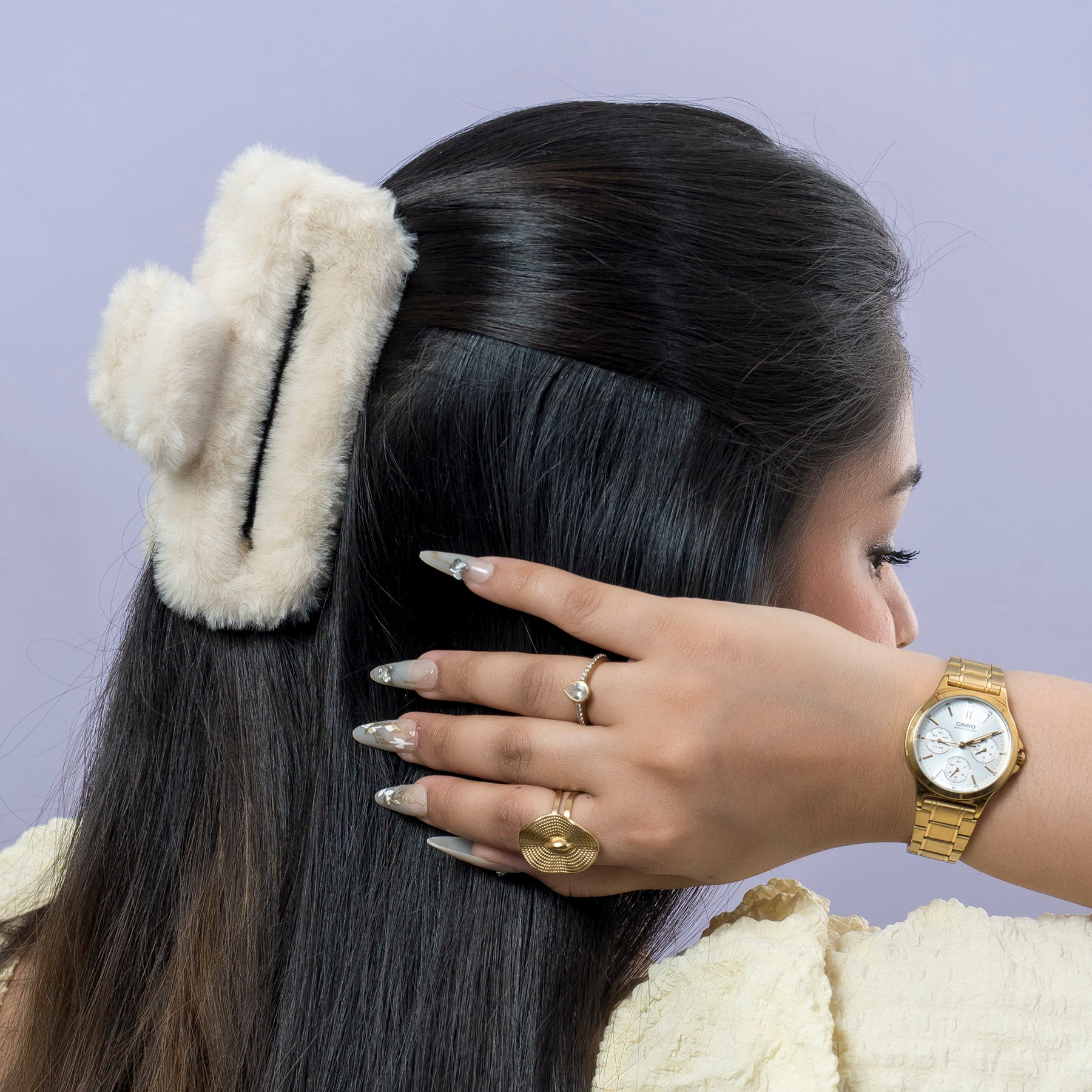 XL Fur Rectangle Hair Claw – UBK3851