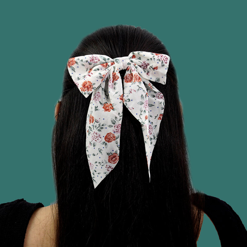 Floral print hair bow with Alligator pin - UBK2020