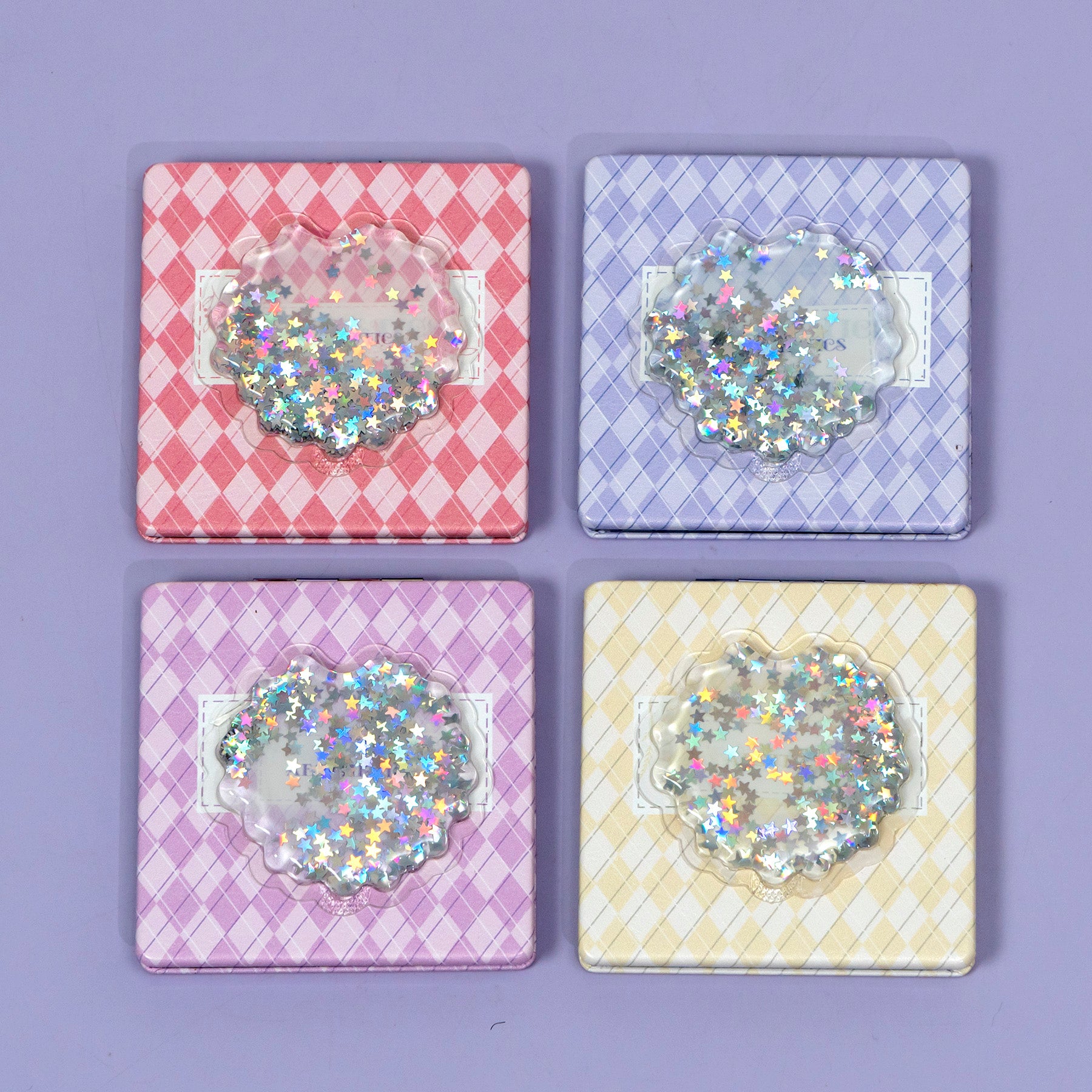 Cute Plaid Glitter Square Pocket Mirror – UBK3468