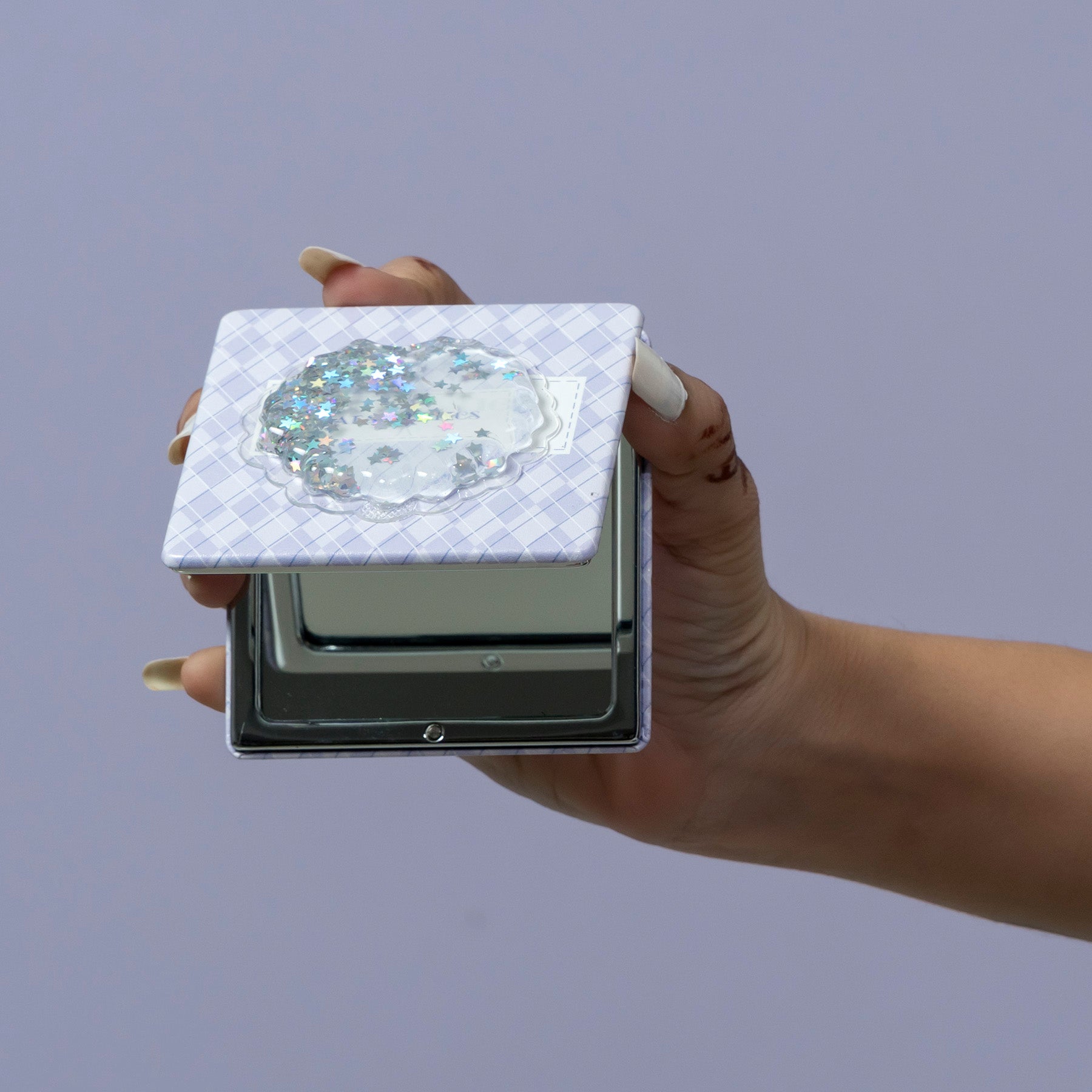 Cute Plaid Glitter Square Pocket Mirror – UBK3468