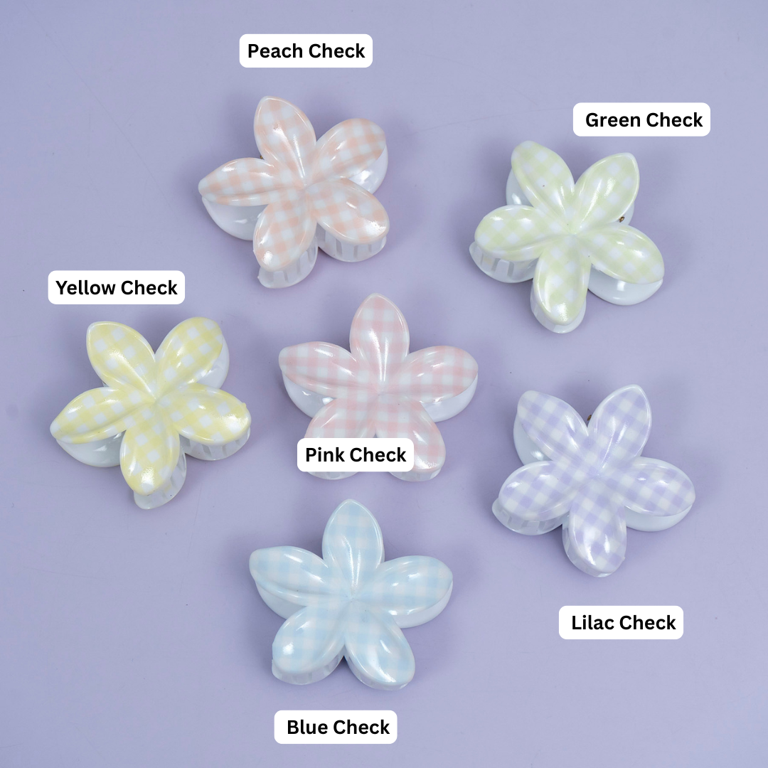 Glossy Gingham Floral Hair Claw – UBK3356