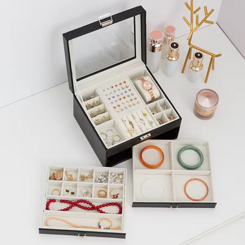 Premium Jewelry Organizer Box with Glass Lid – UBK3674