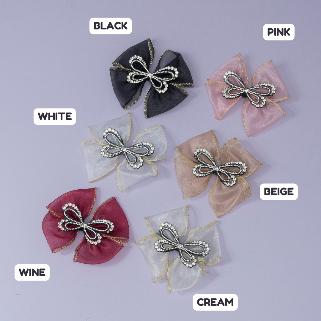 Crystal Butterfly Organza Bow – UBK3343