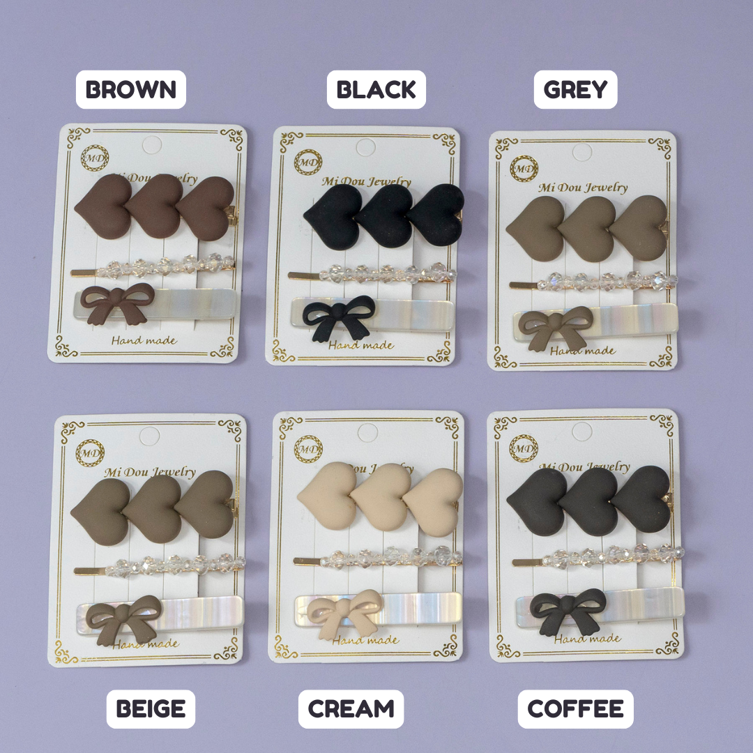 Matte Heart & Bow Hair Pin Set – UBK3336