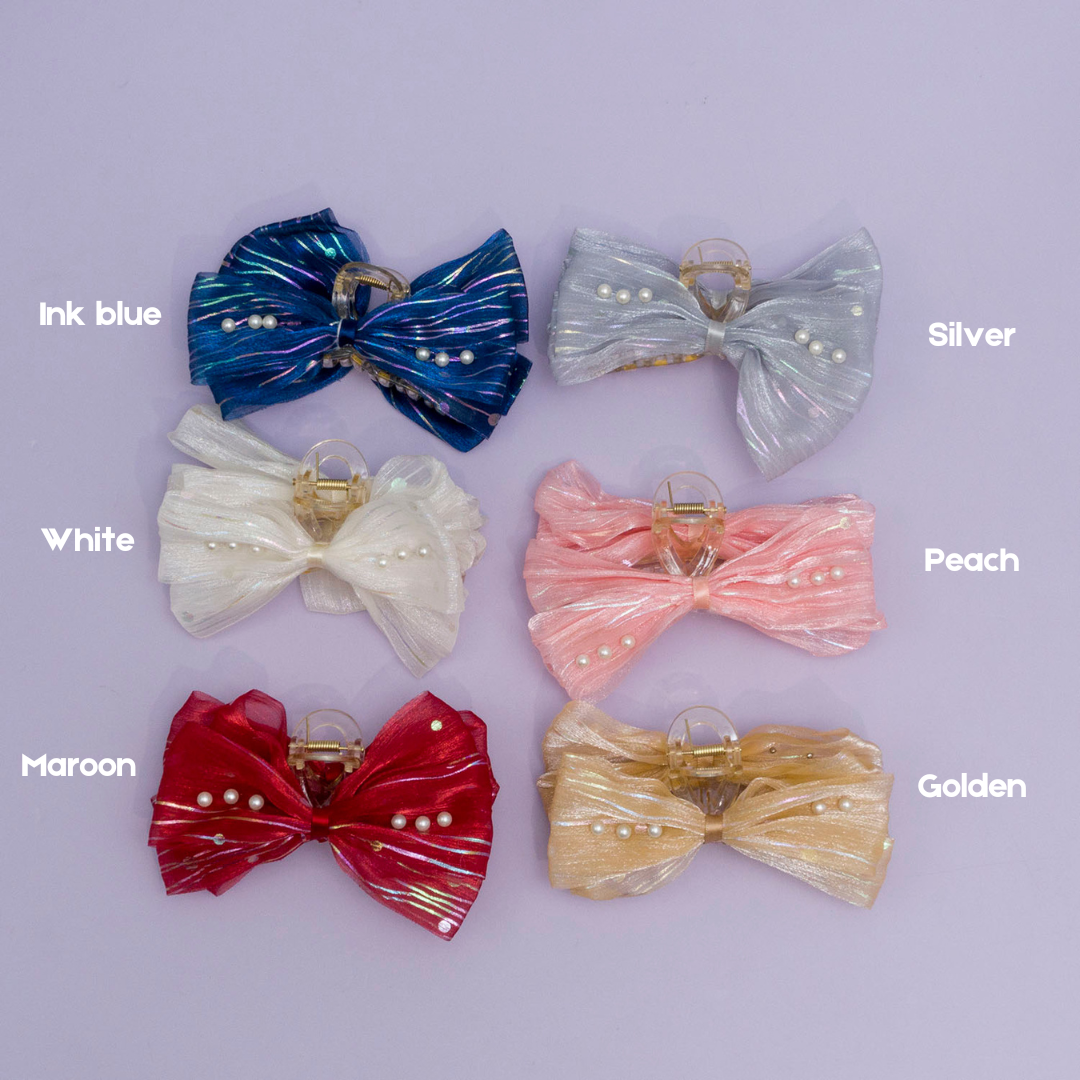 Shiny Pearl Bow Hair Claw - UBK2829